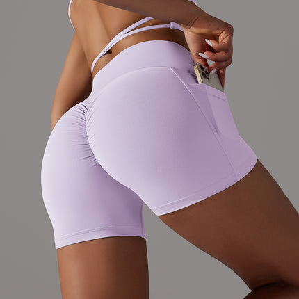 Yoga Shorts With Phone Pocket Design Fitness Sports Pants For Women Clothing