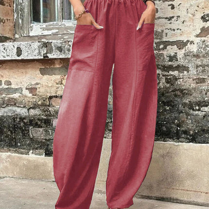 Women's Harem Pants With Pockets High Waisted Casual Beach Pants Loose Trousers Summer