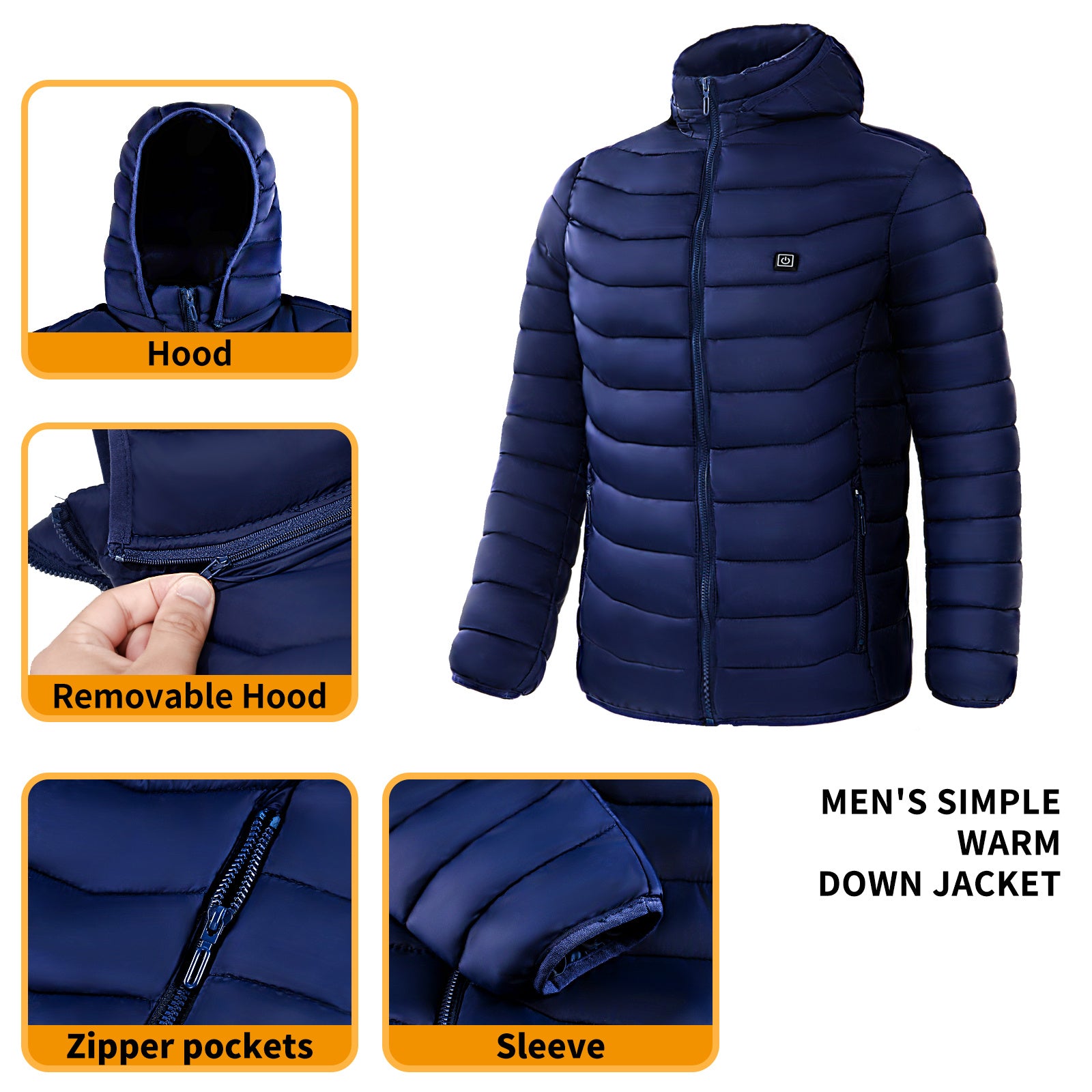 Men Heated Puffer Jacket | Electric Heating Coat with 9 Heat Zones | Insulated Hooded Windbreaker | USB Powered Heated Ski Jacket | Unisex Winter Warm Electric Coat (Black/Blue/Red in Zone 9) - Apparel & Accessories > Clothing > Outerwear > Coats & Jackets > Puffer Jackets