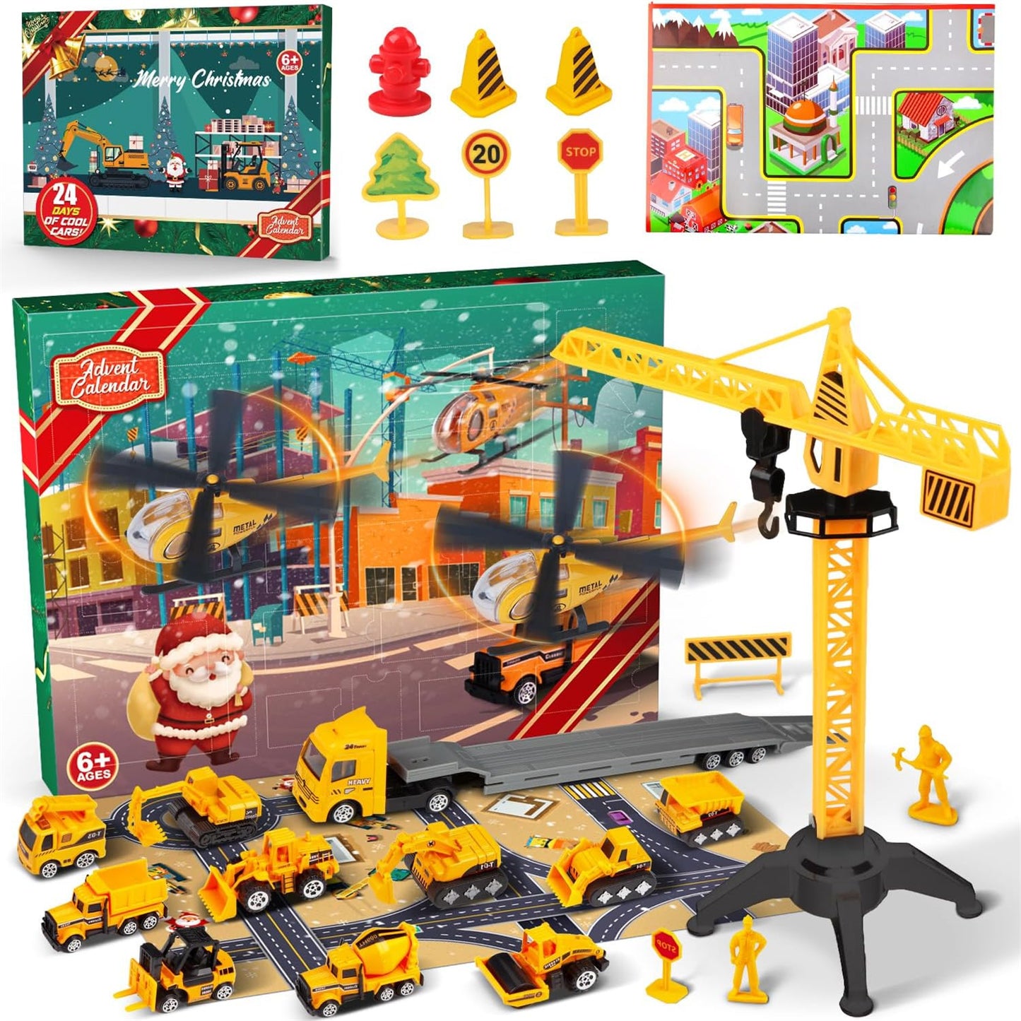 TechTrek Toys | Advent Calendar | 24 Piece Engineering Vehicle Playset | Countdown To Christmas | Vehicles | Boosts STEM -