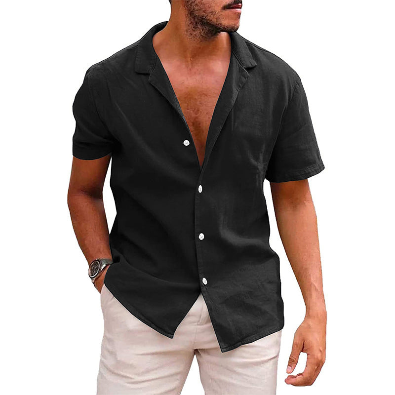 Men’s Casual Button Down Shirt | Linen Cotton Short Sleeve Beach Shirt | Breathable Moisture-Wicking Summer Top | Loose Fit Lapel Solid Color Shirt for Teen & Adult Men | S–XXL - Apparel & Accessories > Clothing > Clothing Tops > Shirts