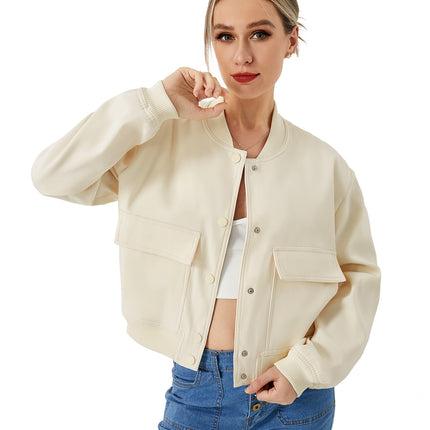 Women's Lightweight Cropped Bomber Jacket Casual Long Sleeve Varsity Jacket With Pocket Fashion Y2k Jacket Streetwear