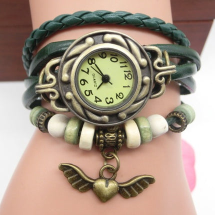 Vintage casual flying heart pendant bracelet belt watch