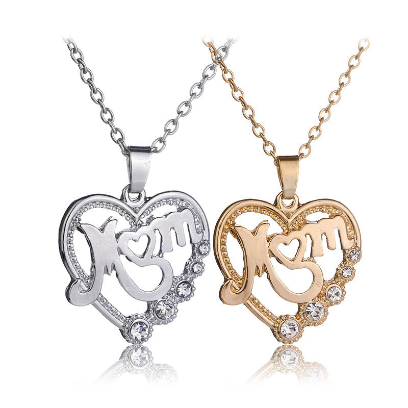 MOM | Necklace | Hollow Heart Alloy Pendant | Perfect Gift For Mom | Gold Silver 45cm To 50cm | Adjustable Length -