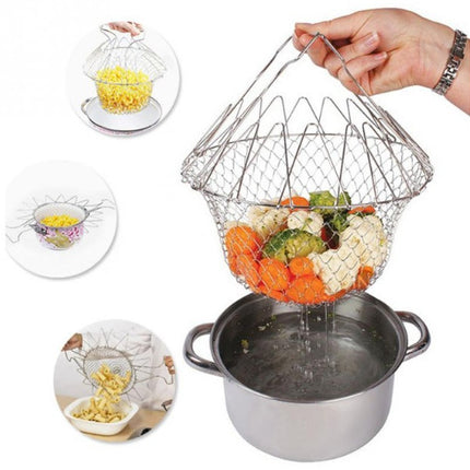 Stainless Steel Telescopic Folding Basket Frying Basket French Fries Degreasing Kitchen Tool