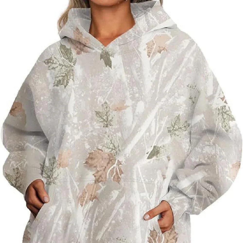 GenZ Cozywear | Hooded Floral Sweatshirt | Floral Print | Front Pockets | Khaki And Grey | Cozy Everyday Layering - Apparel & Accessories > Clothing > Clothing Tops > Hoodies