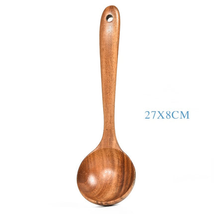 Teak Natural Wood Tableware Spoon Ladle Turner Rice Colander Soup Skimmer Cooking Tool Sets Spoon Scoop Kitchen Tools Gadgets