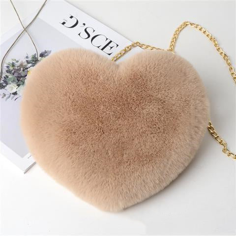 Women’s Plush Heart Shoulder Bag | Valentine’s Day Party Purse | Soft Plush Chain Crossbody | Zipper Closure | Cute Medium Round Heart Bag for Gifts & Events - Apparel & Accessories > Handbags, Wallets & Cases > Handbags > Shoulder Bags