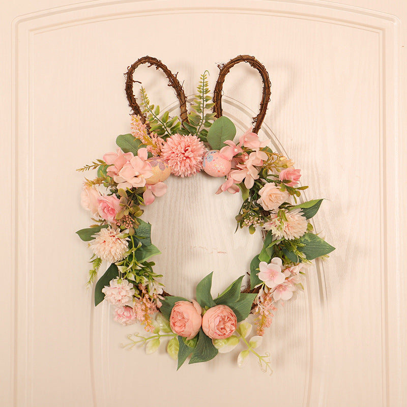 EasterCharm | Easter Wreath | Silk Flowers | Rabbit Accent | 35x45 cm | Festive Home Decor -
