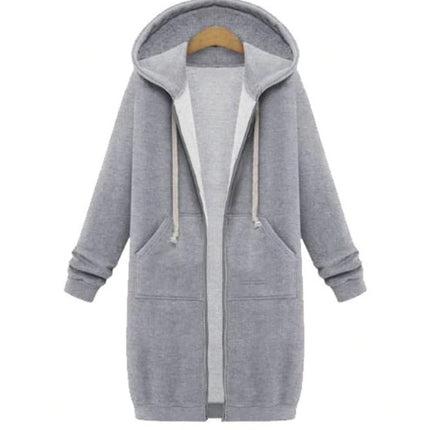 Hooded long-sleeved winter sweater women's jacket in a long thick shirt