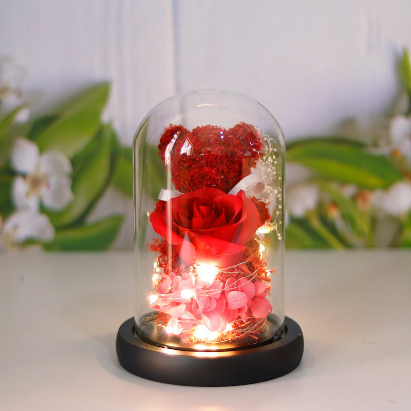 EternalRose | Preserved Rose Gift Box | Led Glass Display | Keeps Forever Valentine Gift | Pink | Home Decor Keepsake -