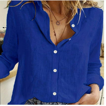 Loose Button Lapel Cardigan Top Long Sleeve Shirt Womens Blouses