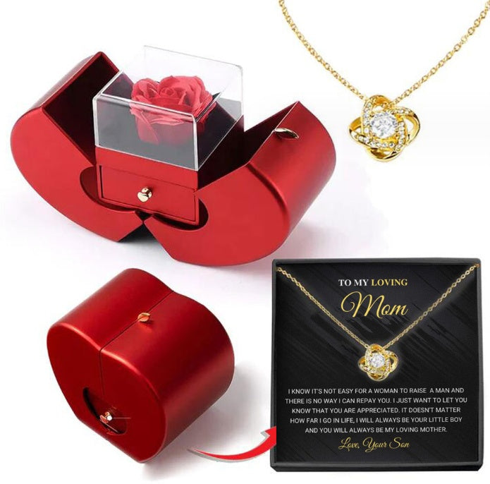 Eternal Rose Apple Gift Box Necklace | Heart Pendant Clavicle Chain for Women | Preserved Soap Flower Jewelry Box | Romantic Christmas, Valentine’s & Mother’s Day Gift | Gold/Silver Plated Copper Necklace Set - Health & Beauty > Jewelry Cleaning & Care > Jewelry Holders > Jewelry Boxes