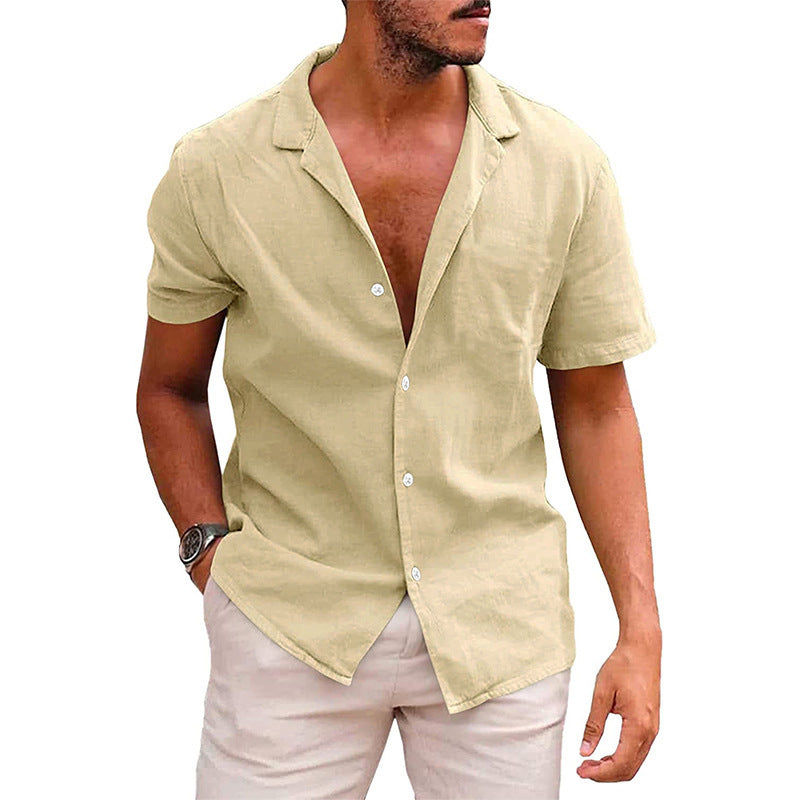 Men’s Casual Button Down Shirt | Linen Cotton Short Sleeve Beach Shirt | Breathable Moisture-Wicking Summer Top | Loose Fit Lapel Solid Color Shirt for Teen & Adult Men | S–XXL - Apparel & Accessories > Clothing > Clothing Tops > Shirts