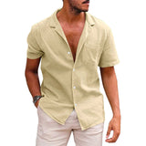 Men’s Casual Button Down Shirt | Linen Cotton Short Sleeve Beach Shirt | Breathable Moisture-Wicking Summer Top | Loose Fit Lapel Solid Color Shirt for Teen & Adult Men | S–XXL - Apparel & Accessories > Clothing > Clothing Tops > Shirts