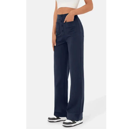 High Waist Trousers With Pockets Casual Loose Wide Leg Button Straight Pants Women's Clothing