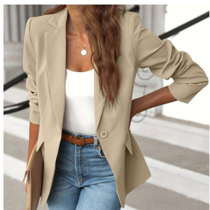 Polyester Autumn Long Sleeve Solid Color Cardigan Small Suit Jacket For Women