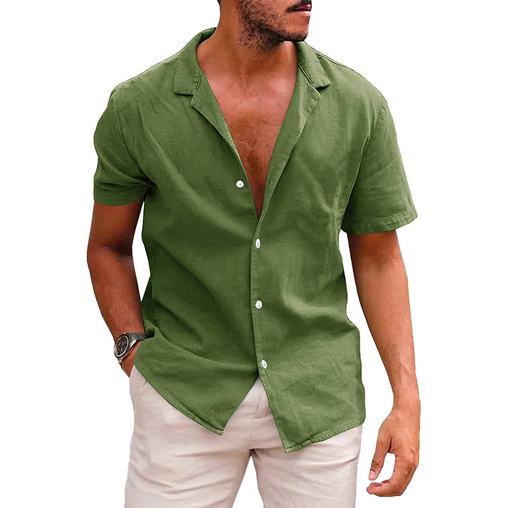 Men’s Casual Button Down Shirt | Linen Cotton Short Sleeve Beach Shirt | Breathable Moisture-Wicking Summer Top | Loose Fit Lapel Solid Color Shirt for Teen & Adult Men | S–XXL - Apparel & Accessories > Clothing > Clothing Tops > Shirts