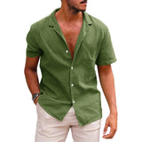 Men’s Casual Button Down Shirt | Linen Cotton Short Sleeve Beach Shirt | Breathable Moisture-Wicking Summer Top | Loose Fit Lapel Solid Color Shirt for Teen & Adult Men | S–XXL - Apparel & Accessories > Clothing > Clothing Tops > Shirts