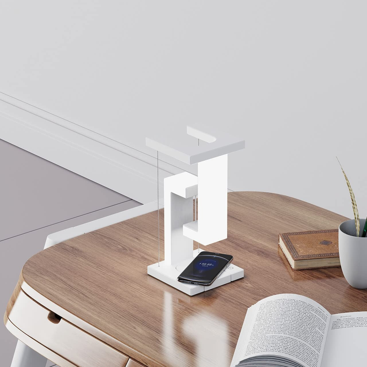 LumaNova | Wireless Charging Table Lamp | Floating Suspension | Charges Phones Wirelessly | Ambient Night Light -