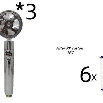 Propeller Driven Shower Head With Stop Button And Cotton Filter Turbocharged High Pressure Handheld Shower Nozzle