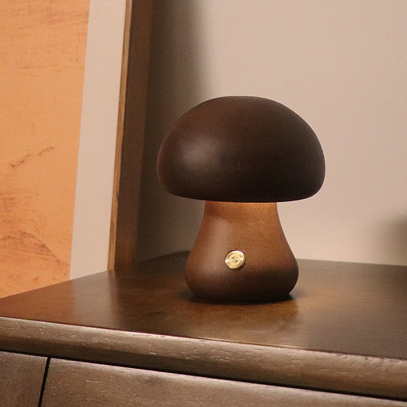 Wooden Mushroom Night Light | Touch Switch | Soft Glow | Bedroom Night Light -
