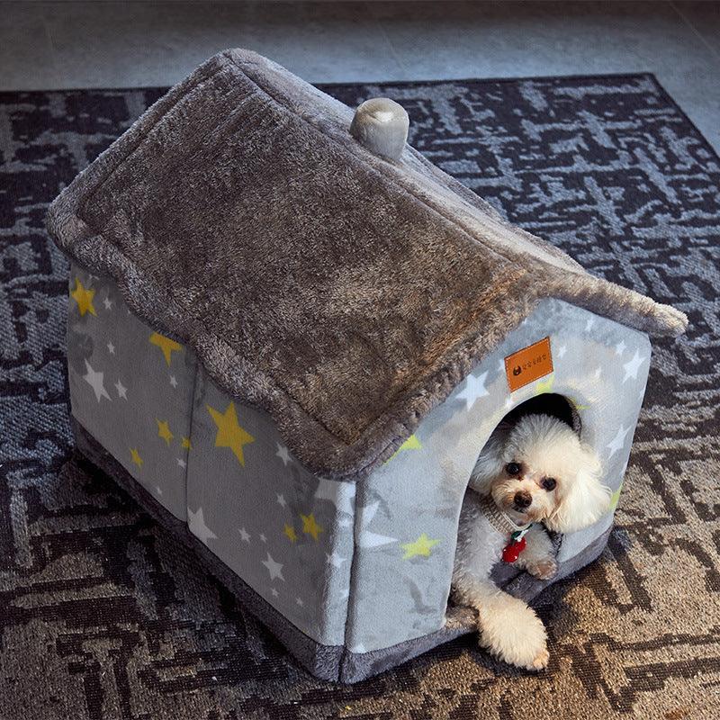 Foldable Dog & Cat House Bed | Warm Winter Enclosed Cave Kennel | Self-Warming Plush Pet Nest with Durable Non-Slip Bottom | Removable Cozy Villa | S–L - Animals & Pet Supplies > Pet Supplies > Pet Beds > Caves