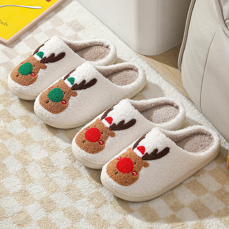 Christmas Elk Winter Slippers | Soft Plush Cozy House Shoes for Men & Women | Anti-Slip Warm Indoor Bedroom Slippers | Cute Holiday Slip-On Shoes | Artificial Wool Lining - Apparel & Accessories > Shoes > Slippers