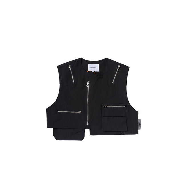 High Street Hip-hop Vibe Style Dark Multi-zip Sleeveless Waistcoat Summer