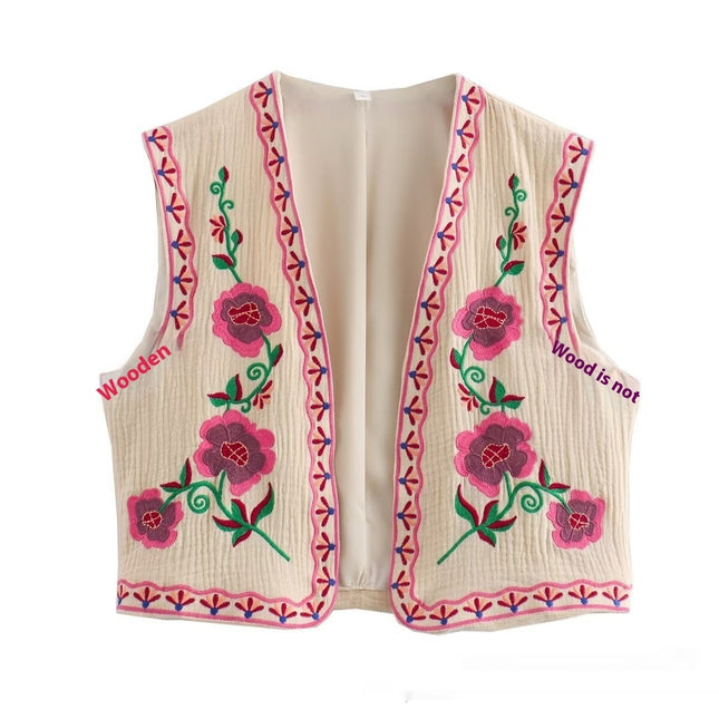 French Design Fashionable Casual Style All-match Two-color Embroidered Vest