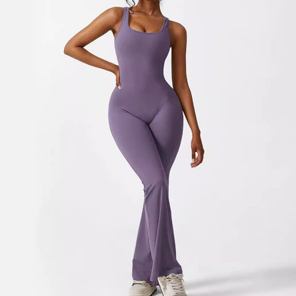 Women Sleeveless Flare Jumpsuits Fitness Yoga Long Pants