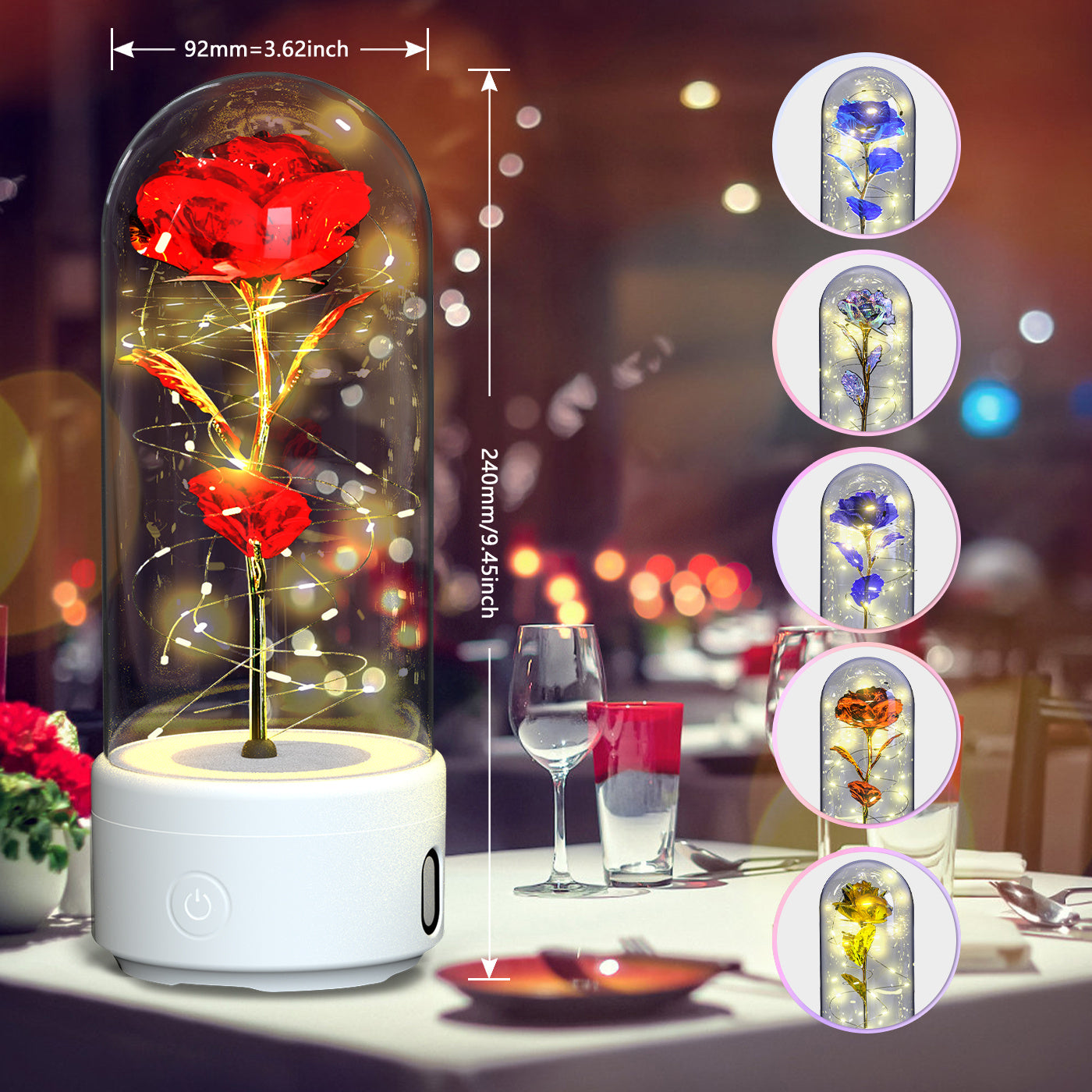 Creative | 2 In 1 Rose Led Bluetooth Light And Speaker | Rose Led Night Light | Glass Cover | Red | Romantic Gift -