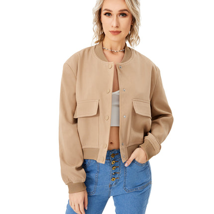 Women's Lightweight Cropped Bomber Jacket Casual Long Sleeve Varsity Jacket With Pocket Fashion Y2k Jacket Streetwear