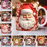 Creative | 3D Christmas Ceramic Mug | Santa Claus 3D Painted | Comfortable Grip Handle | White | Ideal Christmas Gift -