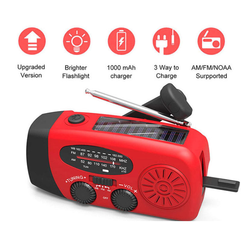 SolarPulse | Hand Crank Radio Flashlight | Usb Charging | Solar Powered | Red | Reliable Outdoor Power -