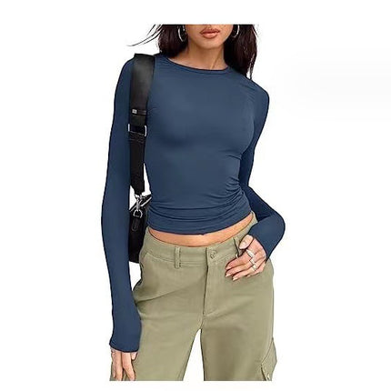 Women's Clothing Fashion Slim Long-sleeved Pullovers Tops Solid Causal Fit Shirts