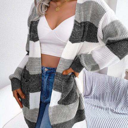 Plaid Sweater Women Casual Lantern Sleeves Cardigan Jacket Outerwear Clothes