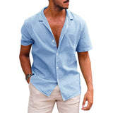 Men’s Casual Button Down Shirt | Linen Cotton Short Sleeve Beach Shirt | Breathable Moisture-Wicking Summer Top | Loose Fit Lapel Solid Color Shirt for Teen & Adult Men | S–XXL - Apparel & Accessories > Clothing > Clothing Tops > Shirts