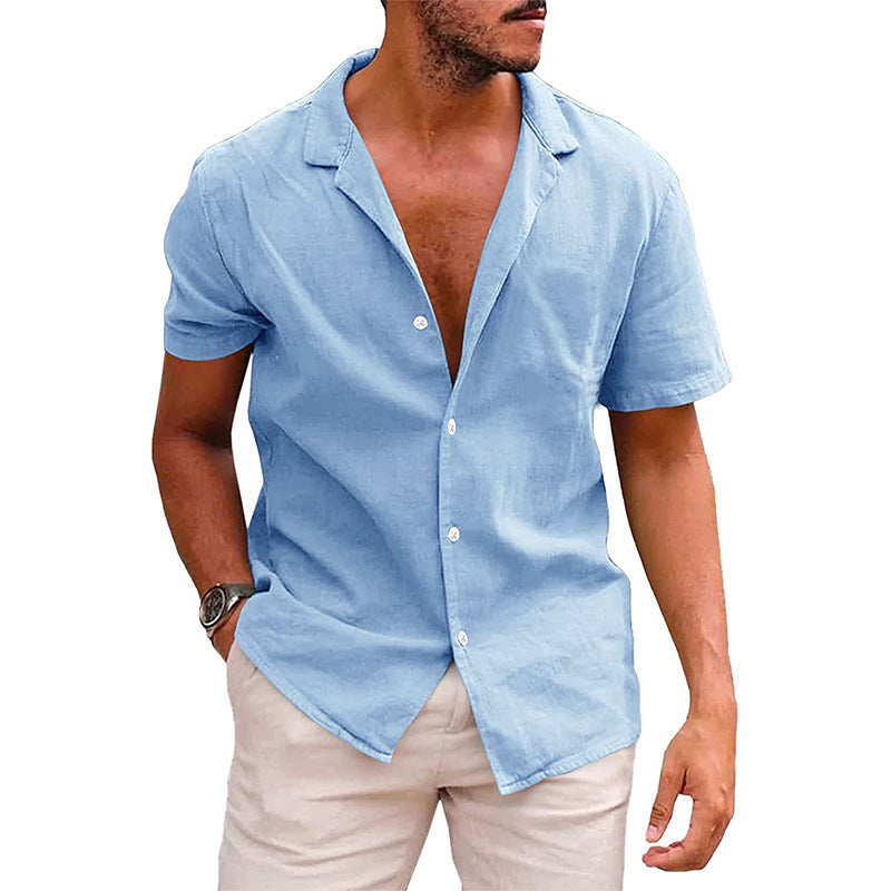 Men’s Casual Button Down Shirt | Linen Cotton Short Sleeve Beach Shirt | Breathable Moisture-Wicking Summer Top | Loose Fit Lapel Solid Color Shirt for Teen & Adult Men | S–XXL - Apparel & Accessories > Clothing > Clothing Tops > Shirts