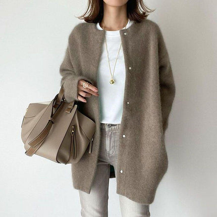 Loose Round Neck Single Breasted Cardigan Fashion Solid Color Coat Jacket Autumn And Winter Women's Clothing