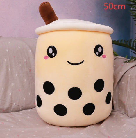 KawaiiTea | Plush Toy | Soft Fabric | Embroidered Face | Strawberry Pink Bubble Tea | Cuddle Tea Pillow -