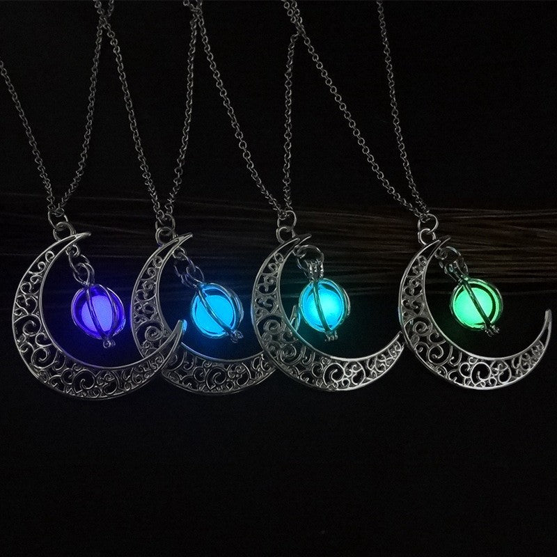 Fashion Moon | Luminous Stone Necklace | Natural Glowing Stone | Healing Crystal Pendant | Glow In The Dark -