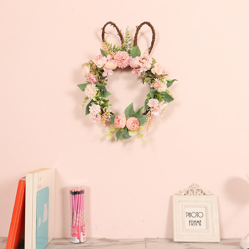 EasterCharm | Easter Wreath | Silk Flowers | Rabbit Accent | 35x45 cm | Festive Home Decor -