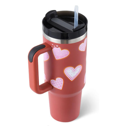 40 Oz Tumbler With Handle Straw Insulated, Stainless Steel Spill Proof Vacuum Coffee Cup Tumbler With Lid Tapered Mug Gifts For Valentine Lover Suitable For Car Gym Office Travel