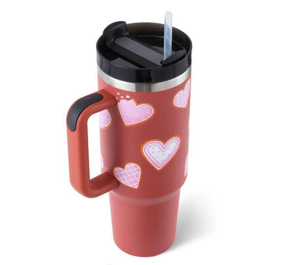 40oz Insulated Tumbler with Handle & Straw | Stainless Steel Vacuum Cup | Spill-Proof Travel Mug with Lid | Hot & Cold Coffee Tumbler for Car, Gym & Office | Valentine & Christmas Gift Edition - Home & Garden > Kitchen & Dining > Tableware > Drinkware > Tumblers