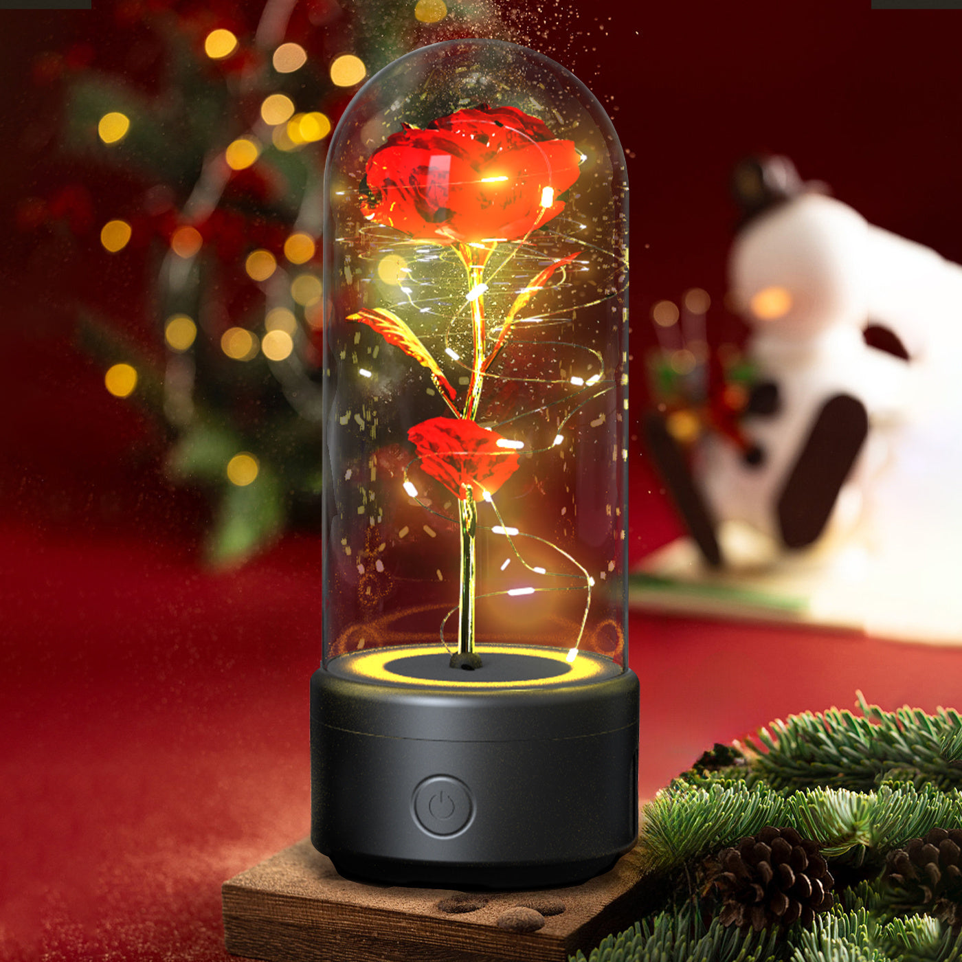 Creative | 2 In 1 Rose Led Bluetooth Light And Speaker | Rose Led Night Light | Glass Cover | Red | Romantic Gift -