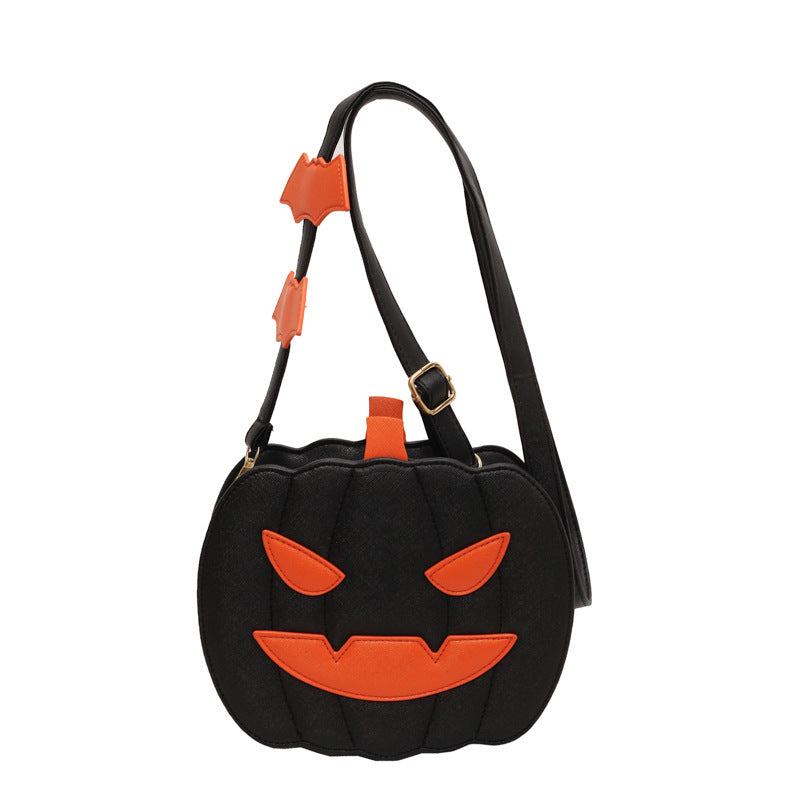 Halloween Pumpkin Crossbody Bag for Women | Cute Cartoon Shoulder Bag with Bat Design | PU Leather | Creative Festive Messenger Bag | Halloween Party Accessory - Apparel & Accessories > Handbags, Wallets & Cases > Handbags > Shoulder Bags