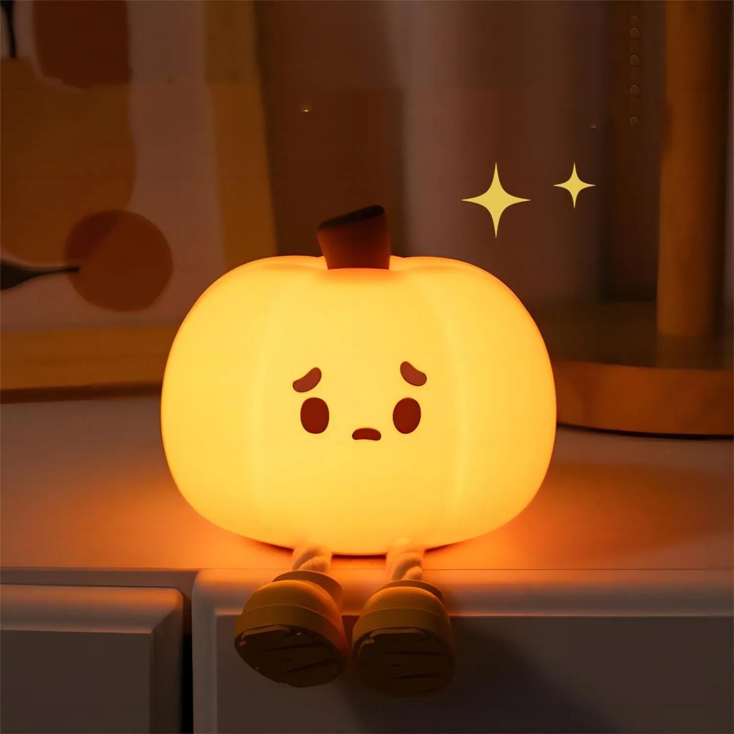 LumiGlow | Pumpkin Night Light | Dimmable Silicone Lamp | BPA Free Safe For Kids | Orange | Warm LED Bedside Decor -