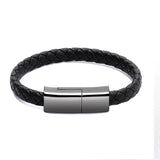 BraceletCharge | Bracelet Charger Cable | Braided Leather | Emergency USB Cable | Black | On-The-Go iPhone Charging -
