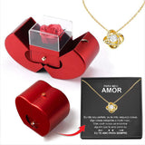Eternal Rose Apple Gift Box Necklace | Heart Pendant Clavicle Chain for Women | Preserved Soap Flower Jewelry Box | Romantic Christmas, Valentine’s & Mother’s Day Gift | Gold/Silver Plated Copper Necklace Set - Health & Beauty > Jewelry Cleaning & Care > Jewelry Holders > Jewelry Boxes